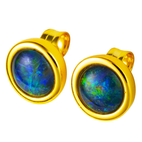 PLUM POISE 18KT YELLOW GOLD PLATED AUSTRALIAN OPAL STUD EARRINGS PLUM POISE 18KT YELLOW GOLD PLATED AUSTRALIAN OPAL STUD EARRINGS